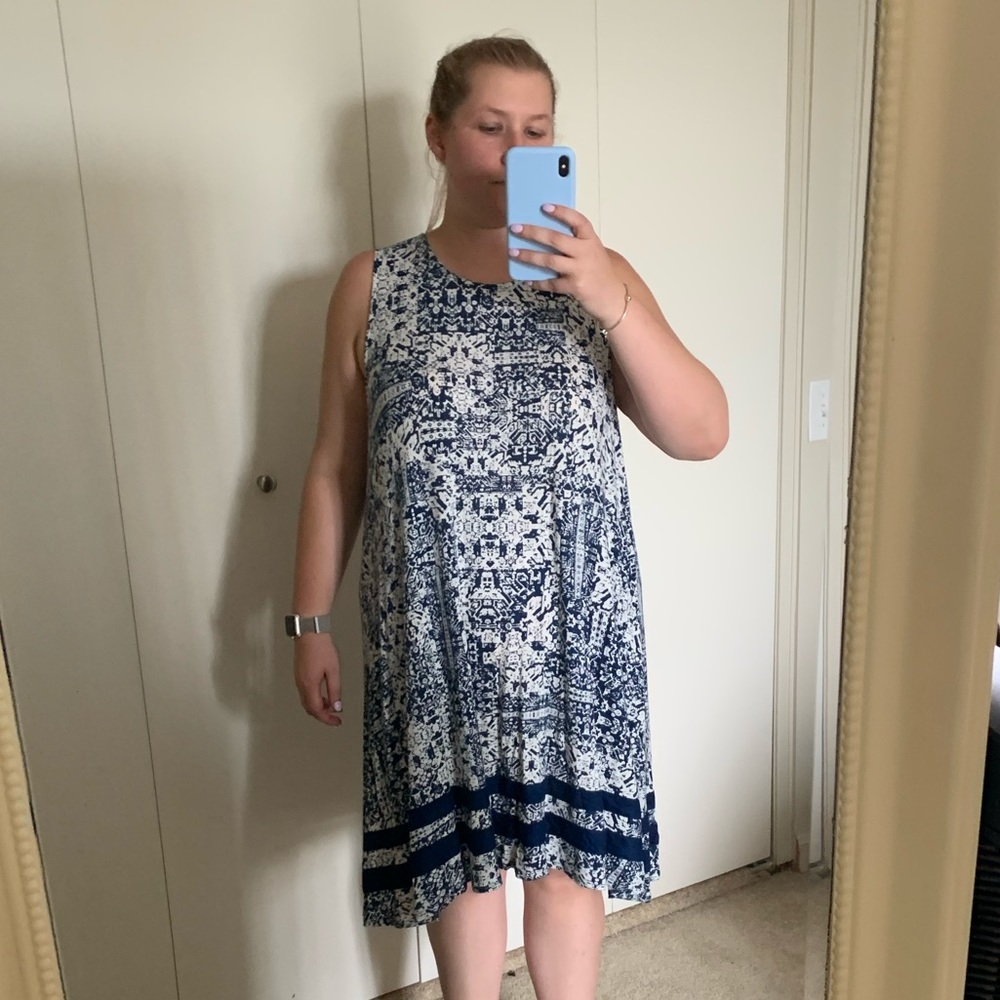 Ellen Tracey Navy blue white plus size tank dress